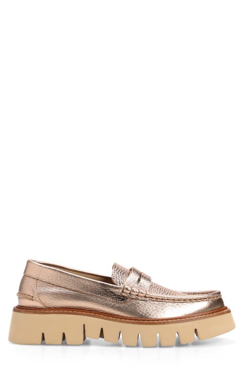 Shop Pedro Garcia Sebas Lug Metallic Penny Loafer In Rose Gold Cervo Lame