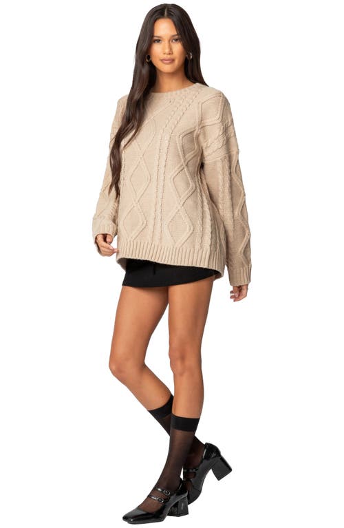 Shop Edikted Kennedy Oversize Cable Stitch Sweater Tunic In Beige