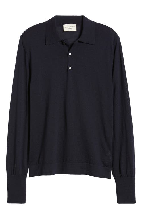 Shop Officine Generale Officine Générale Brutus Long Sleeve Merino Wool Polo Sweater In Dark Navy