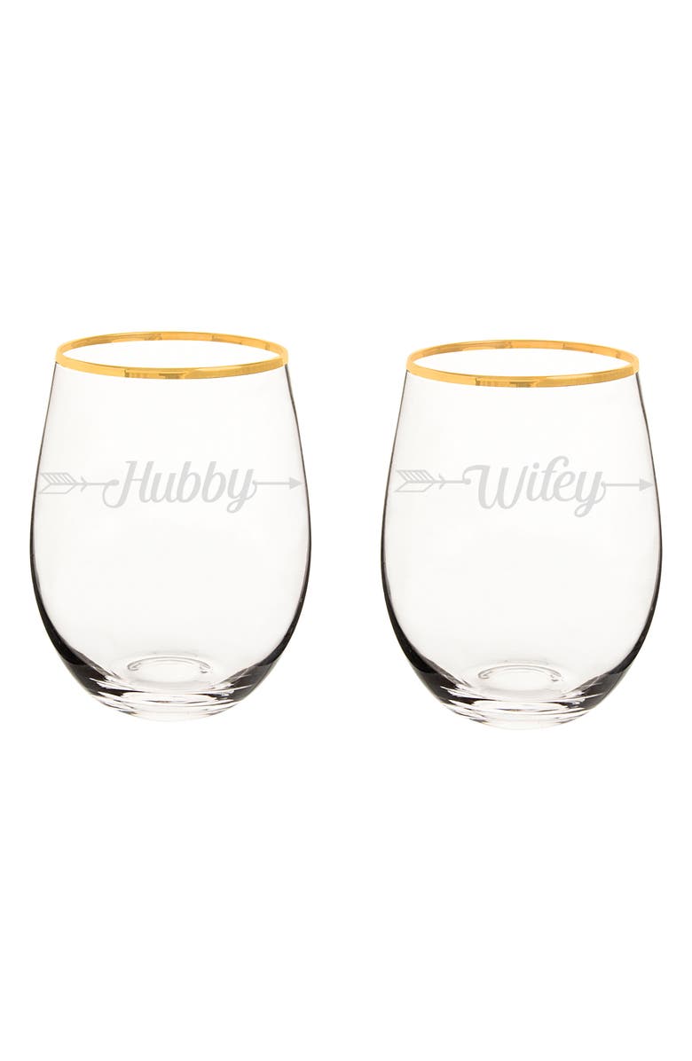 Cathy S Concepts Hubby Wifey Set Of 2 Gold Rimmed Stemless Wine Glasses Nordstrom