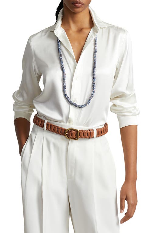 Ralph Lauren Silk Charmeuse Button-Up Shirt in Trophy Cream