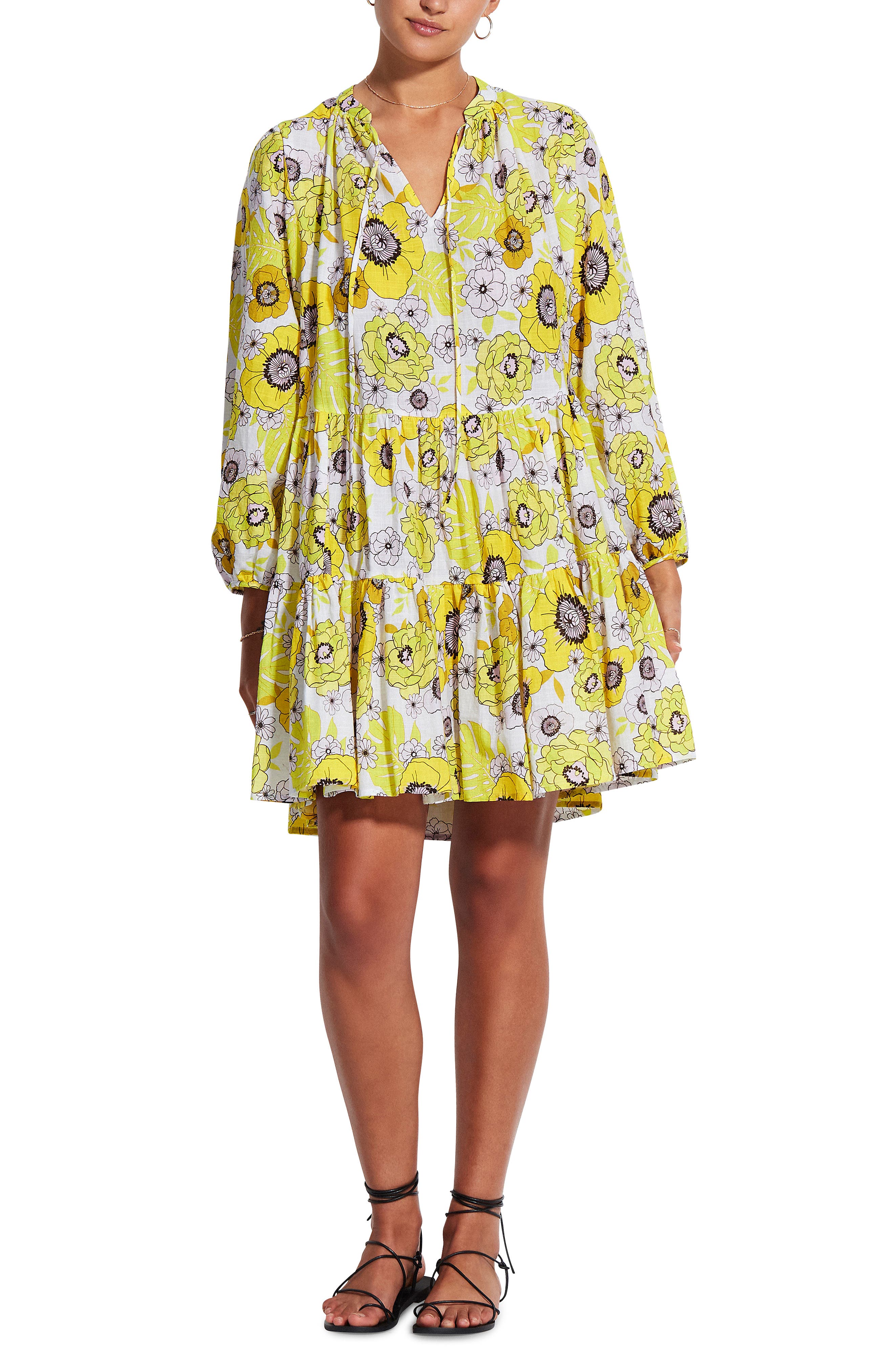 long sleeve yellow floral dress