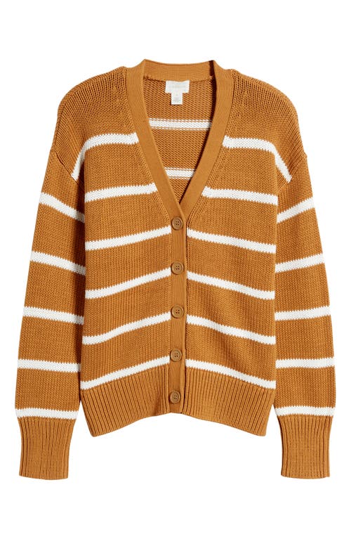 Shop Caslonr Caslon(r) Pima Cotton Cardigan In Tan Sugar- Ivory Cloud Stripe