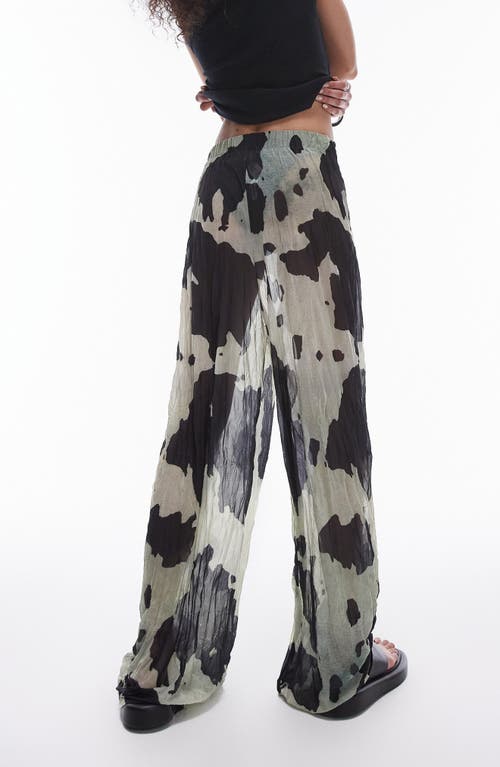 Shop Topshop Cow Print Semisheer Wide Leg Crinkle Pants In Beige Multi