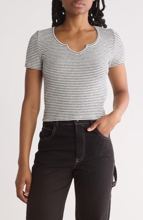 Stripe Notch Neck Rib Knit Crop Top