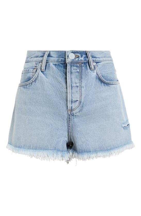 Shop Allsaints Heidi Frayed High Waist Denim Shorts In Light Indigo