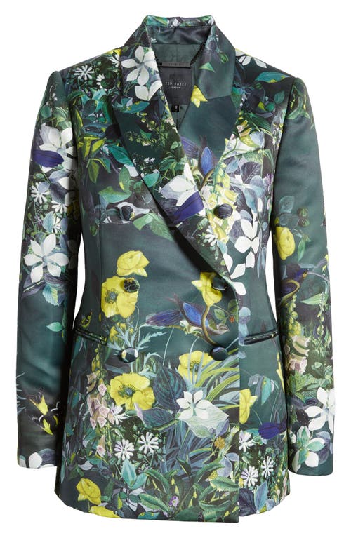 Ted Baker London Aikaa Floral Print Double Breasted Blazer in Dark Green