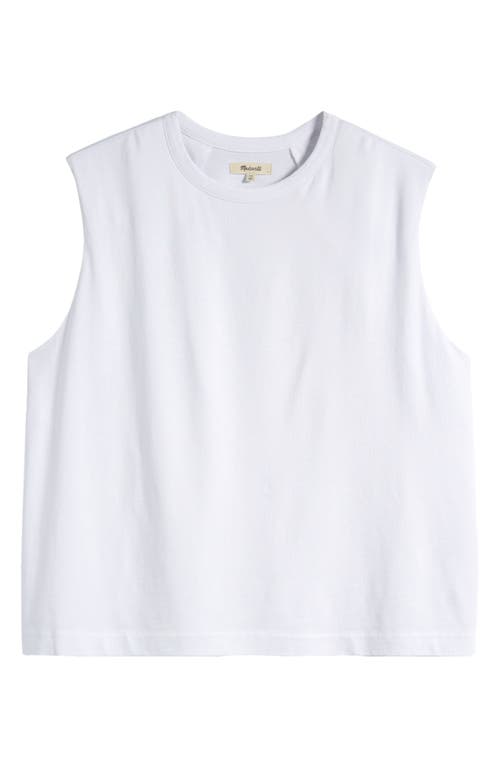 Structured Shoulder Pad Muscle Tee in Eyelet White
