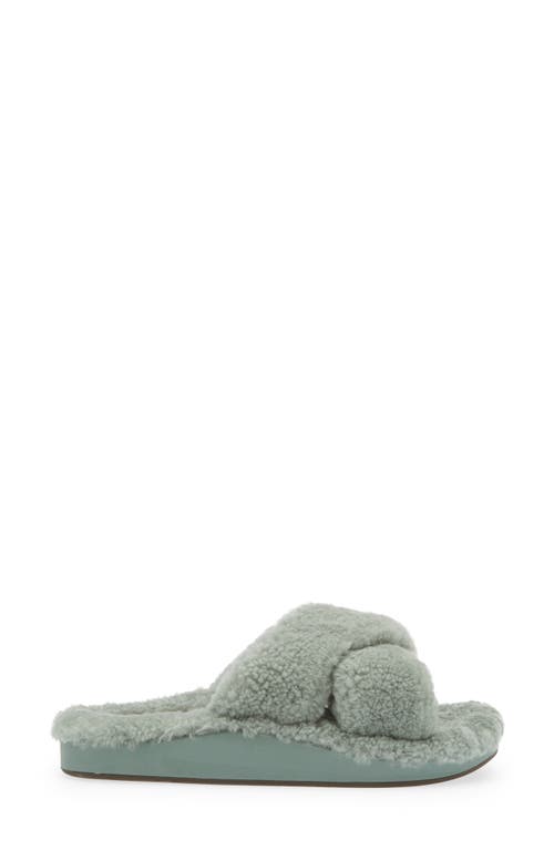 Shop Olukai Hila Heu Genuine Shearling Slipper In Muted Green/muted Green