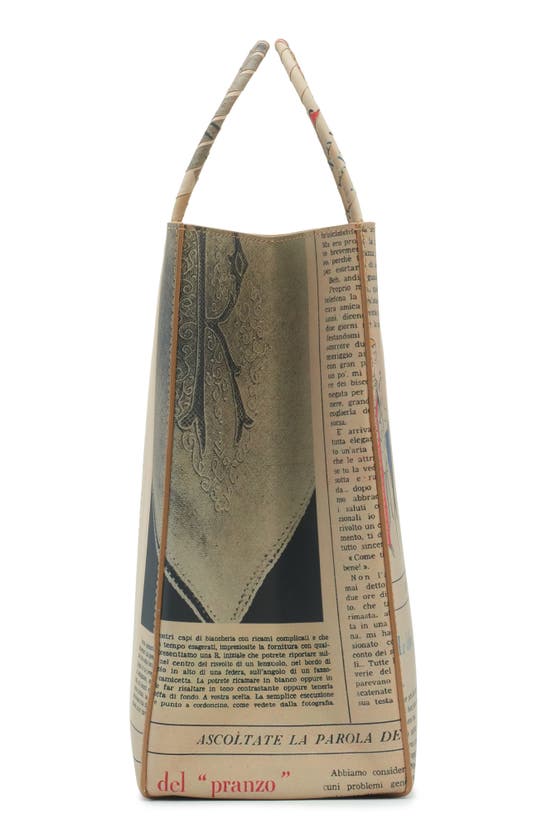 Bottega Veneta Small Newspaper Print Tote Bag In Beige/ Black