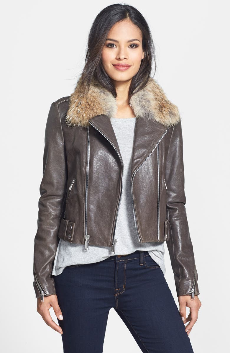 Andrew Marc 'Beth' Leather Moto Jacket with Genuine Coyote Fur | Nordstrom