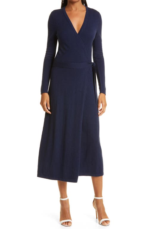 Astrid Long Sleeve Wool & Cashmere Wrap Dress in New Navy