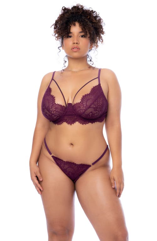 Mapalé Mapale Eyelash Lace Underwire Bra, Thong & Garter Belt Set In Wine