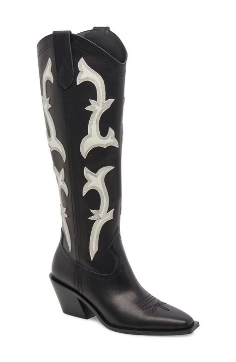 Black Mid Calf Western Boot, Shoes
