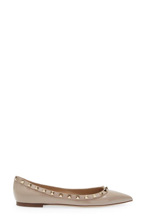 Shop Valentino Garavani Rockstud Pointed Toe Ballerina Flat In P45 Poudre/poudre