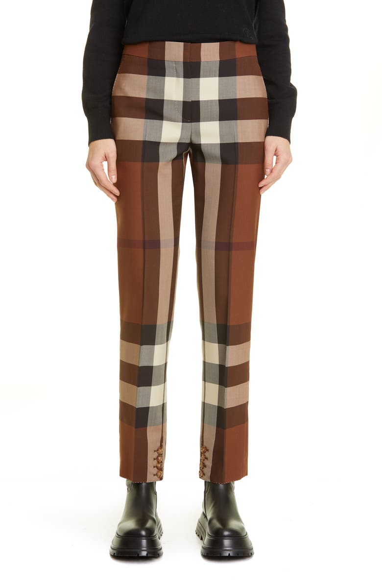 Aimie Check Slim Fit Crop Wool Trousers