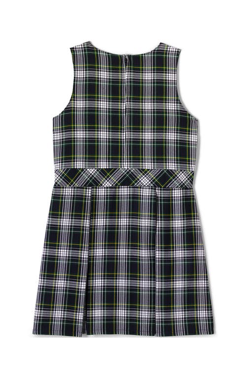 Lands' End Girls Uniform Plaid Jumper In White/evergreen Plaid