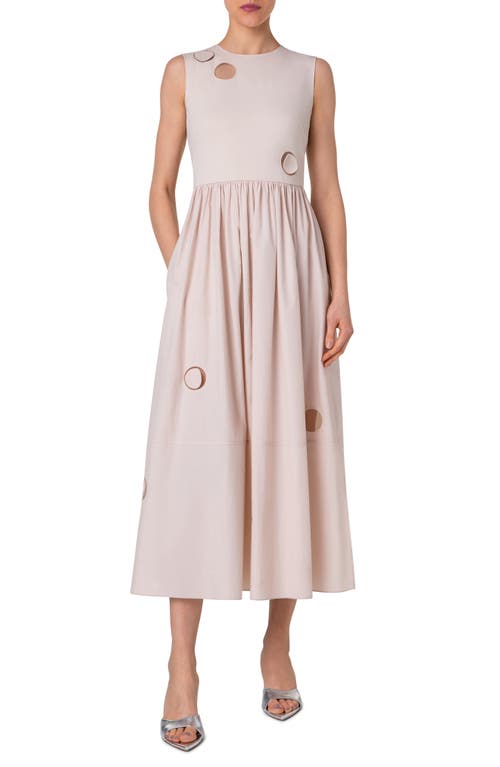 Akris Punto Dot Cutout Mixed Media Midi Dress In Cashew