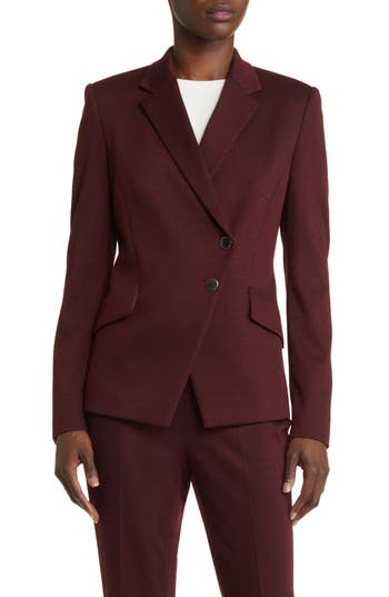 Hugo Boss Jatawa Asymmetric Twill Blazer In Maroon Twill Fantasy