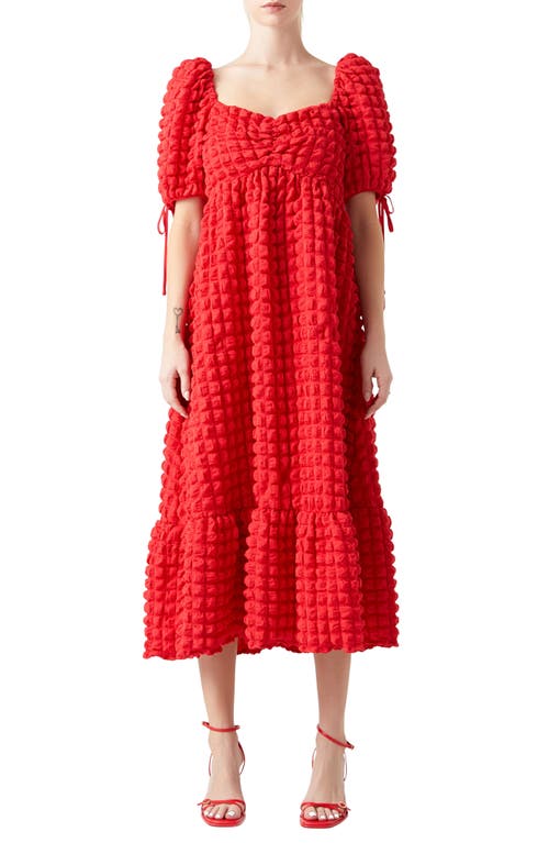 Shop Endless Rose Texture Puff Sleeve Maxi Dress In Red