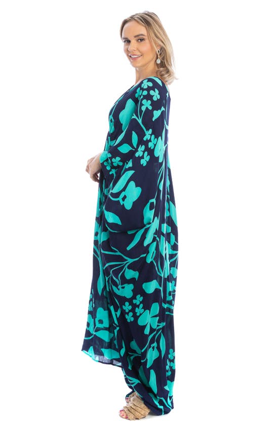 Shop Saachi Floral Motif Maxi Kaftan In Navy