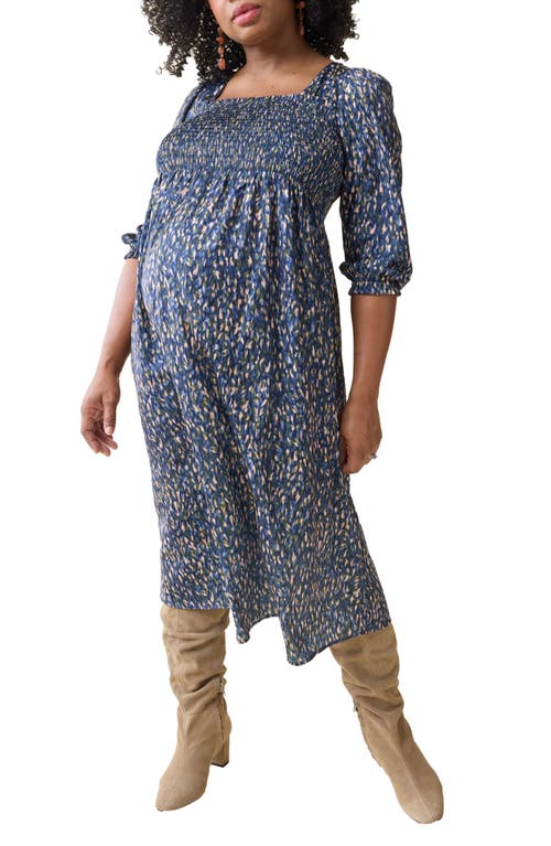 Ingrid & Isabel® The Breeze Elbow Sleeve Sateen Maternity Dress in Blue Multi Blur Dot 