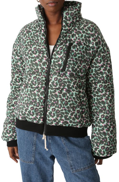 Electric Leopard Puffer Jacket in Green/Multi