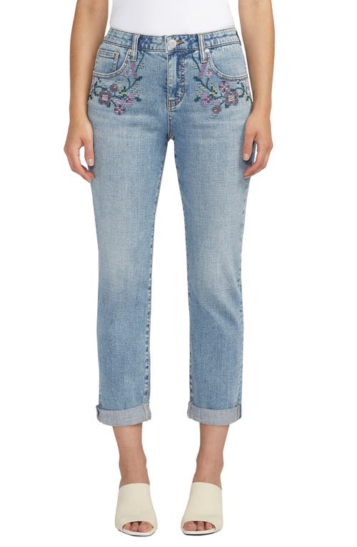 Carter Embroidered Mid Rise Girlfriend Jeans in Skyscape Blue