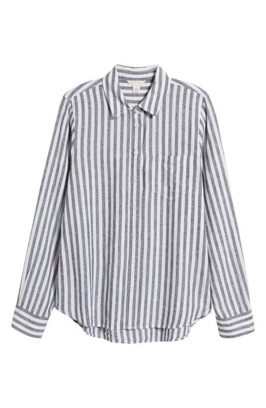 Shop Caslon (r) Linen Blend Button-up Shirt In Navy Blazer Katie Stripe