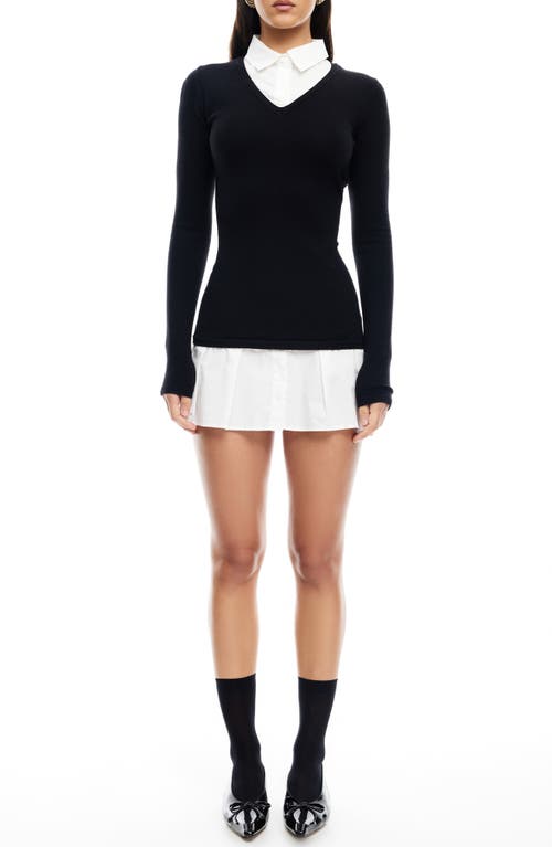 Lioness Femme Poplin Contrast Long Sleeve Minidress In Onyx
