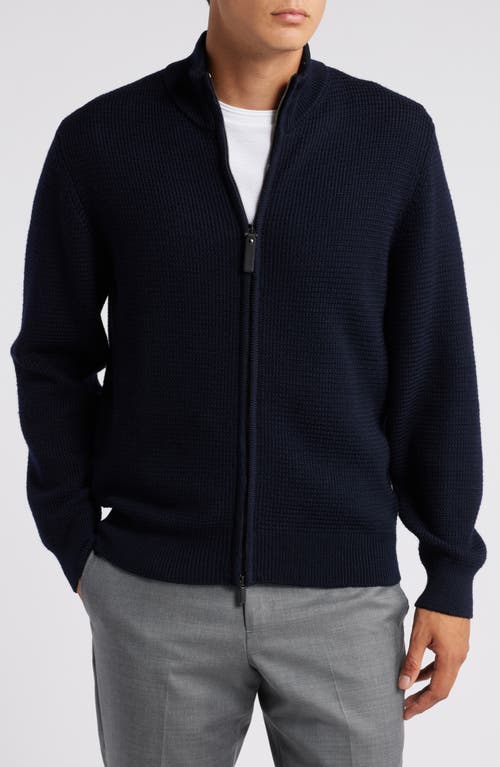 Shop Canali Textured Zip-up Wool Cardigan In Navy