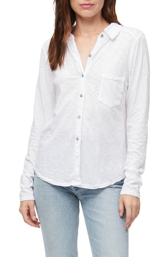 Shop Michael Stars Ayla Slub Knit Button-up Shirt In White