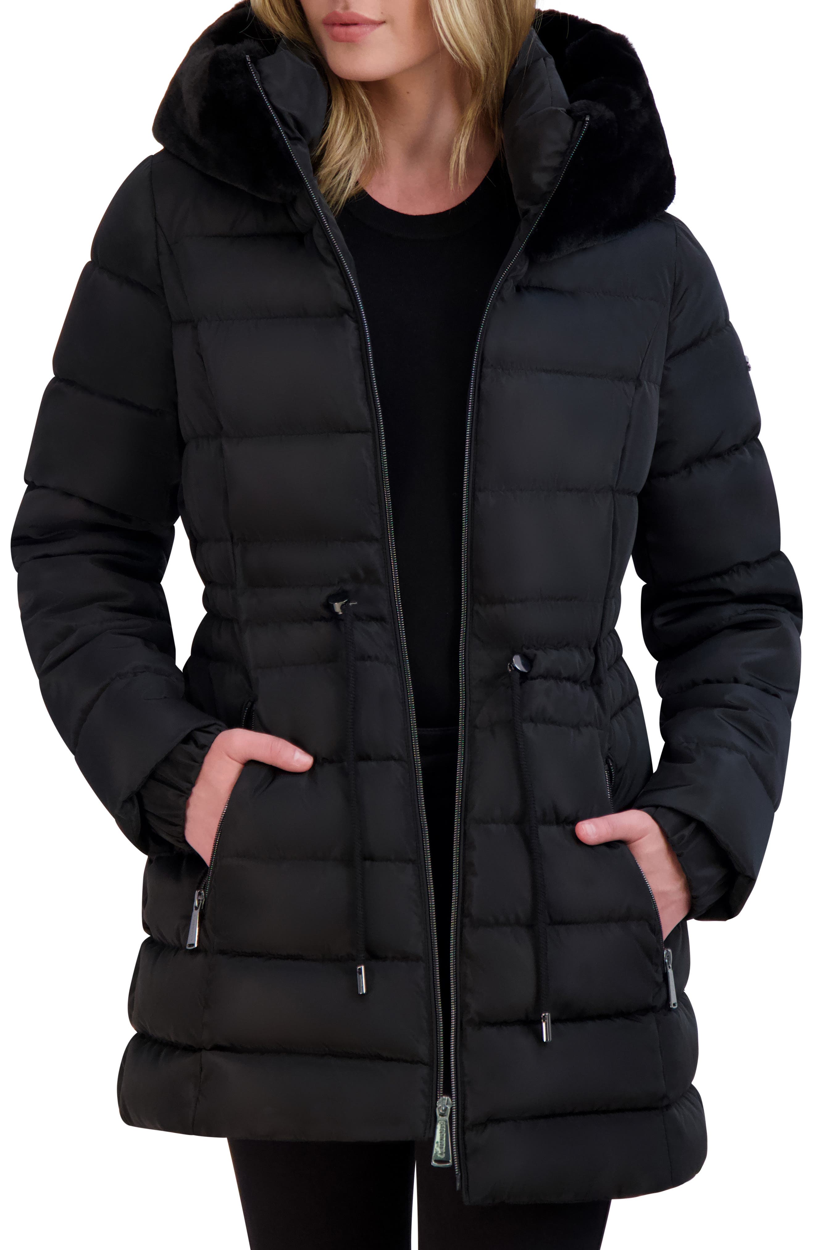 Laundry by Shelli Segal Faux Fur Trim Hooded Puffer Jacket | Nordstromrack