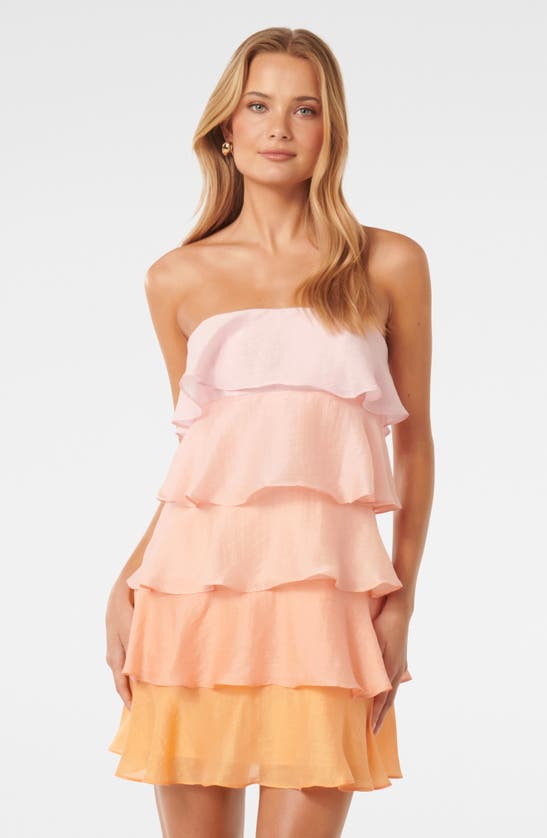 Shop Ever New Cleo Ombré Ruffle Strapless Minidress In Orange Ombre
