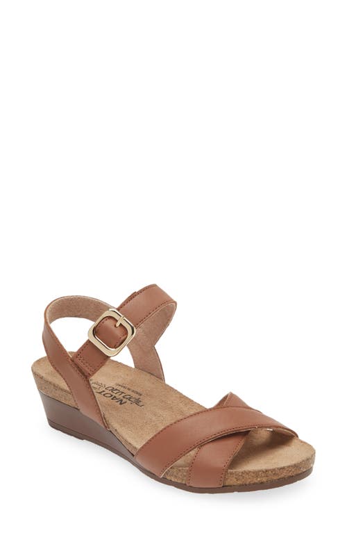 Throne Wedge Sandal in Caramel Leather