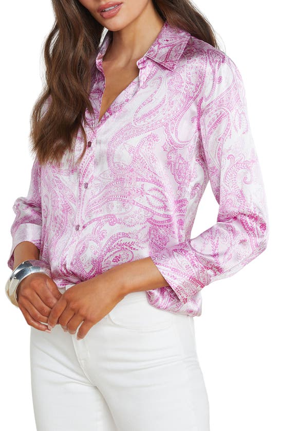 Shop L Agence L'agence Dani Paisley Print Silk Button-up Shirt In Lilac Snow Decorated Paisley