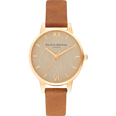 Olivia Burton Woven Dial Leather Strap Watch, 30Mm