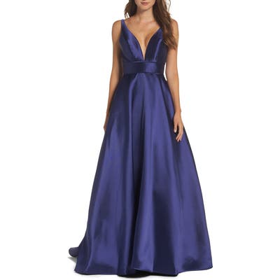 Ieena For MAC Duggal Plunging Sweetheart Neck Ballgown, Blue