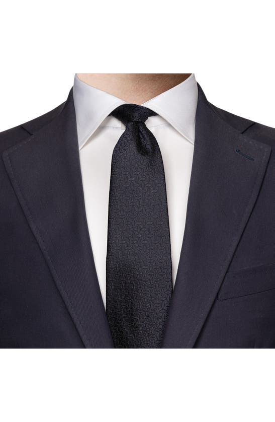 Shop Eton Tonal Geometric Silk Tie In Dark Blue