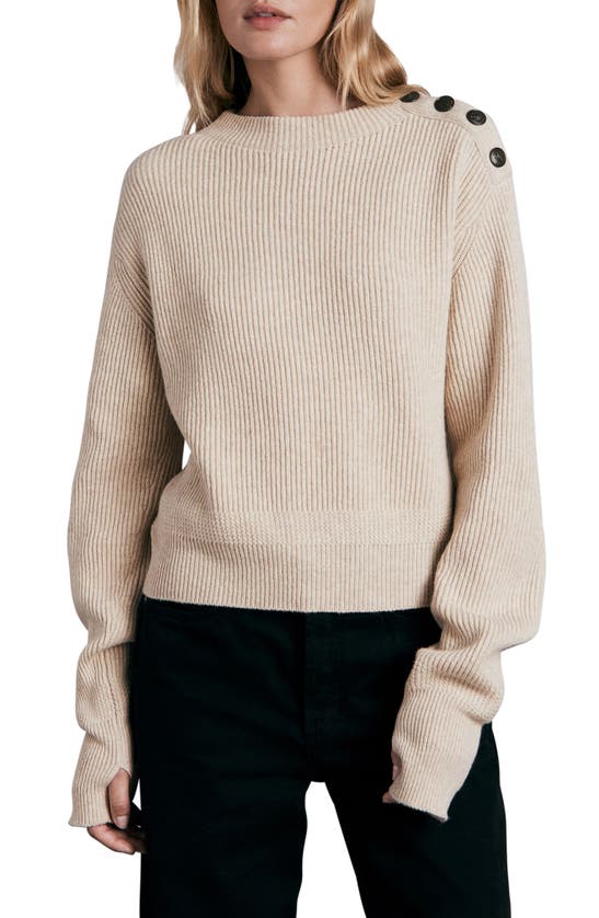 Rag & Bone Nancy Rib Button Shoulder Crewneck Sweater In Oatmeal
