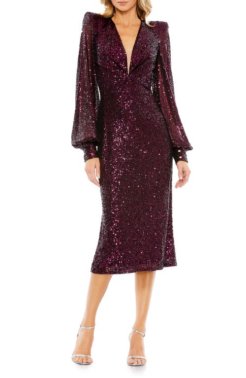 Mac Duggal Sequin Puff Sleeve Midi Dress at Nordstrom,