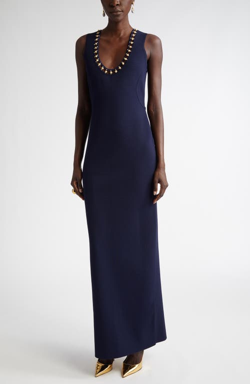 St. John Collection Embellished Milano Knit Gown in Navy 