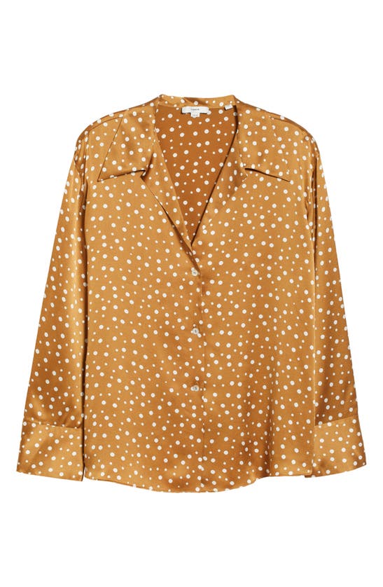 Vince Tossed Dot Button-front Silk Blouse In Honey