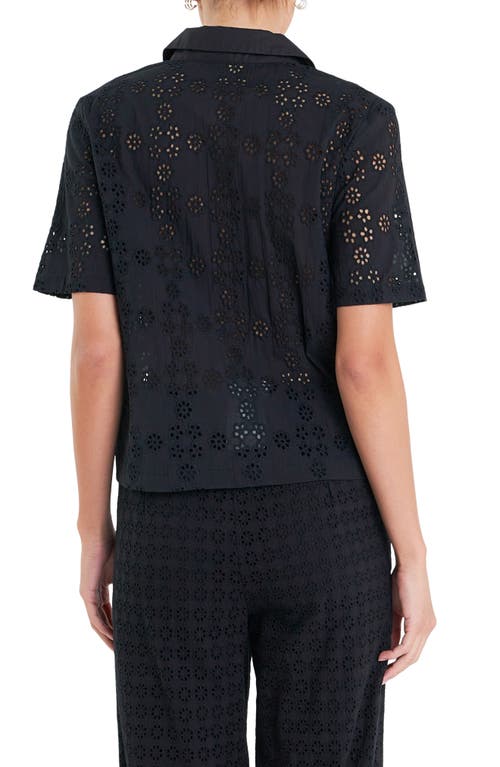 Shop English Factory Floral Eyelet Cotton Camp Shirt In Black