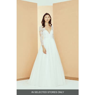 Nouvelle Amsale Emily Long Sleeve Lace Wedding Dress, Size IN STORE ONLY - Ivory