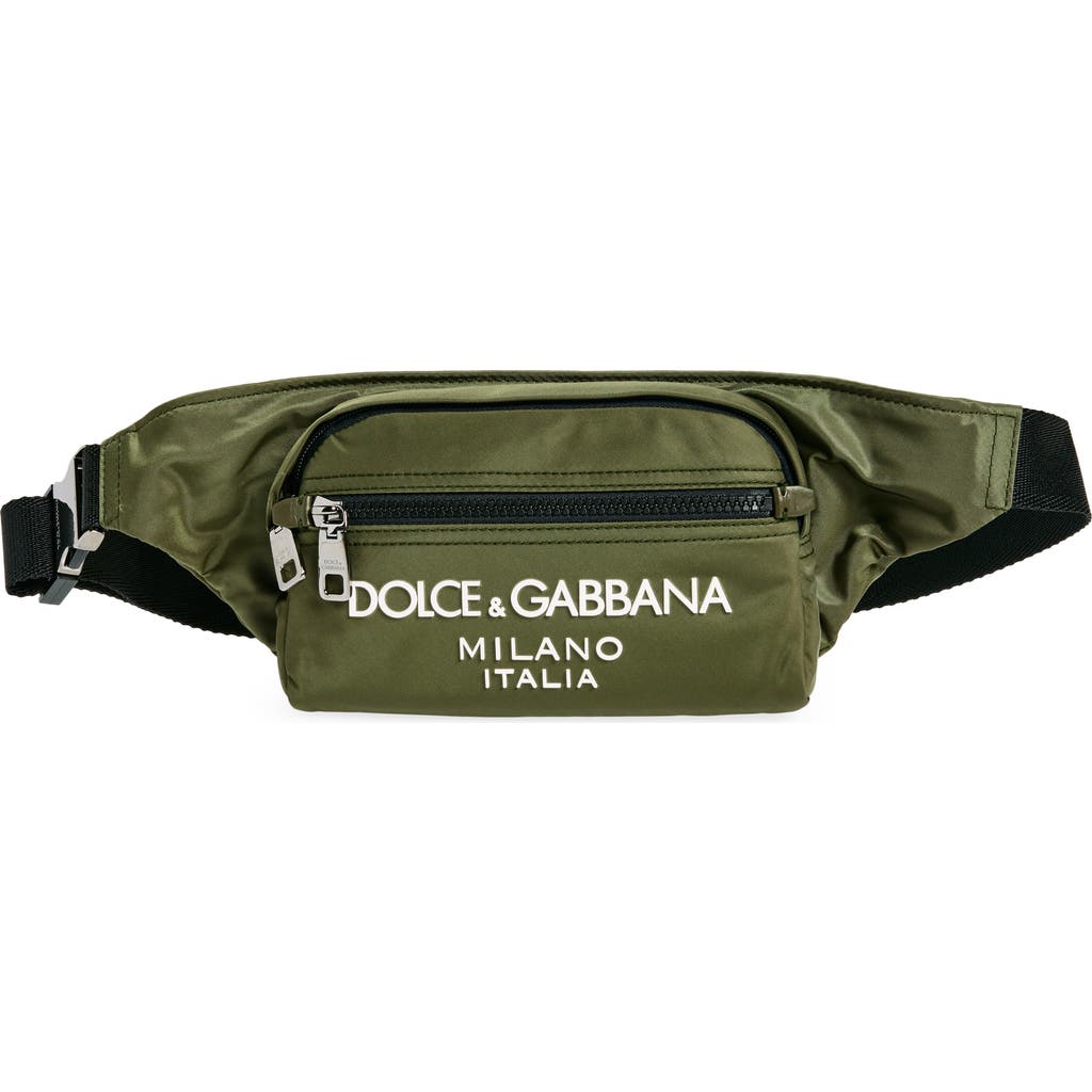 Dolce & Gabbana Dolce&gabbana Rubber Logo Nylon Belt Bag In Verde/militare
