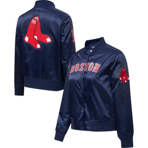 Women's Pro Standard Navy Boston Red Sox Satin Full-Snap Varsity Jacket