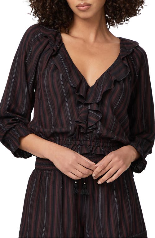 PAIGE Hally Stripe Ruffle Bubble Top Black Multi at Nordstrom,
