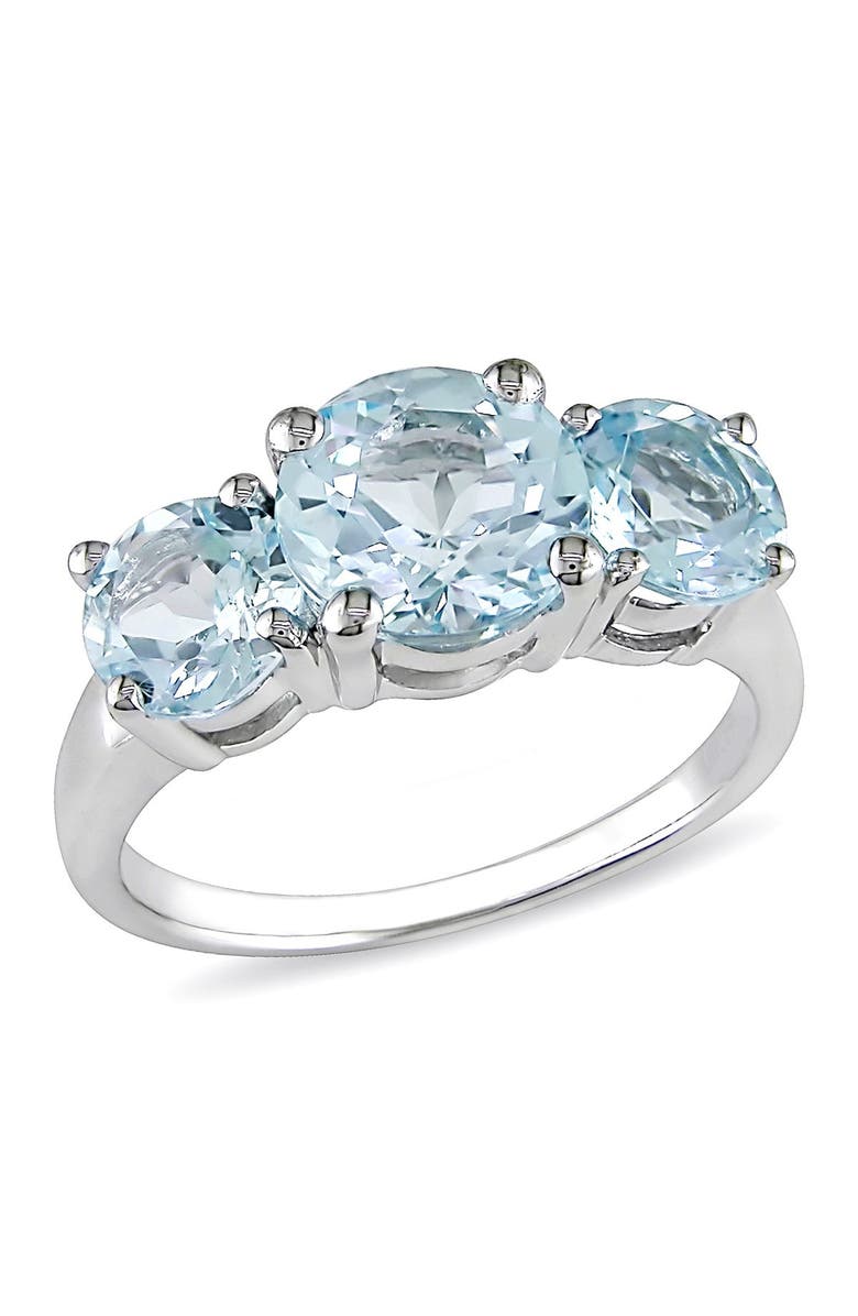 DELMAR Sterling Silver Blue Topaz Triple Stone Ring, Main, color, BLUE