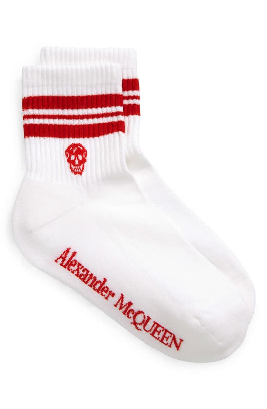 Alexander Mcqueen Skull Print Socks In White/ Red